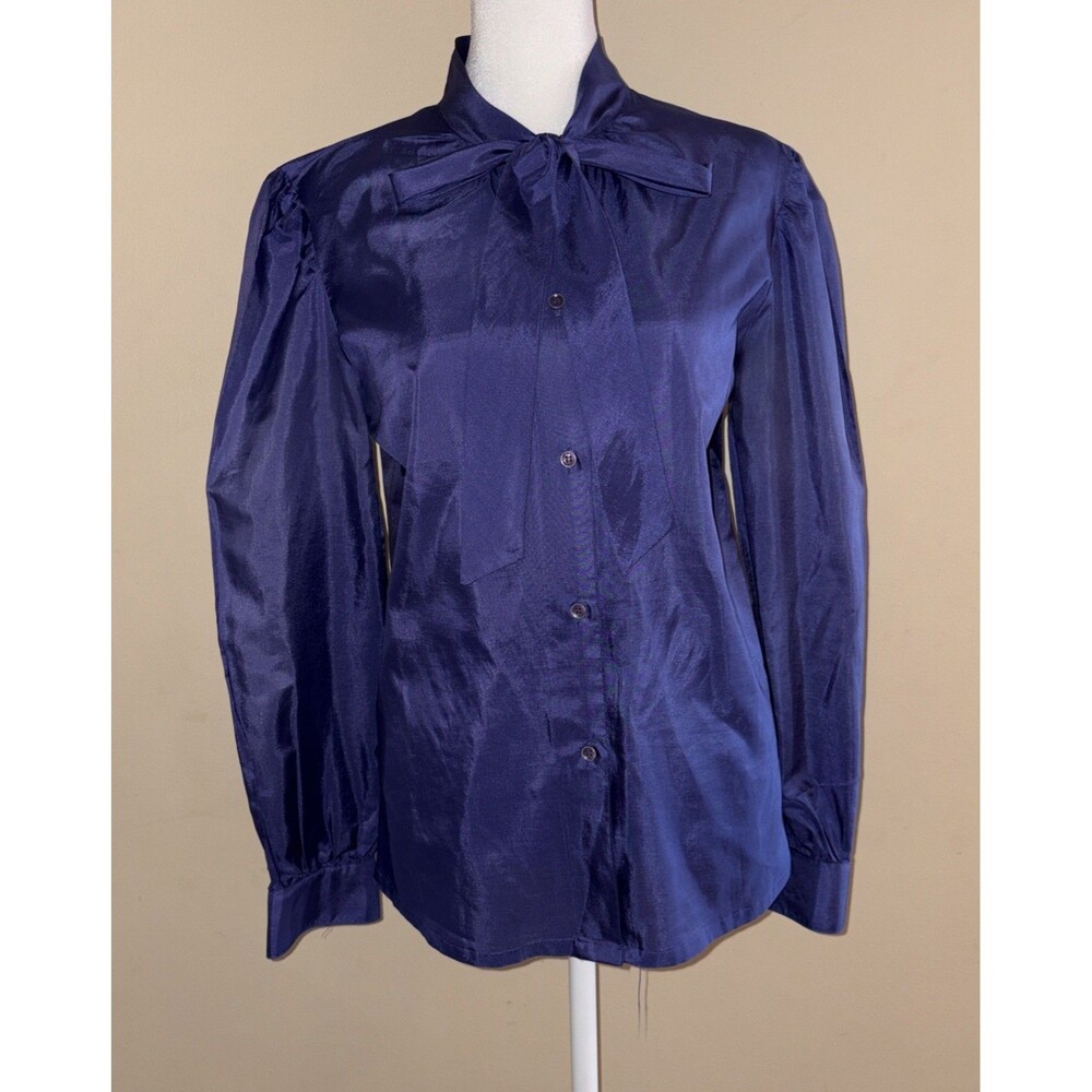 Jones New York Women's Purple Button-Up Shirt Tie Neck Size 10
